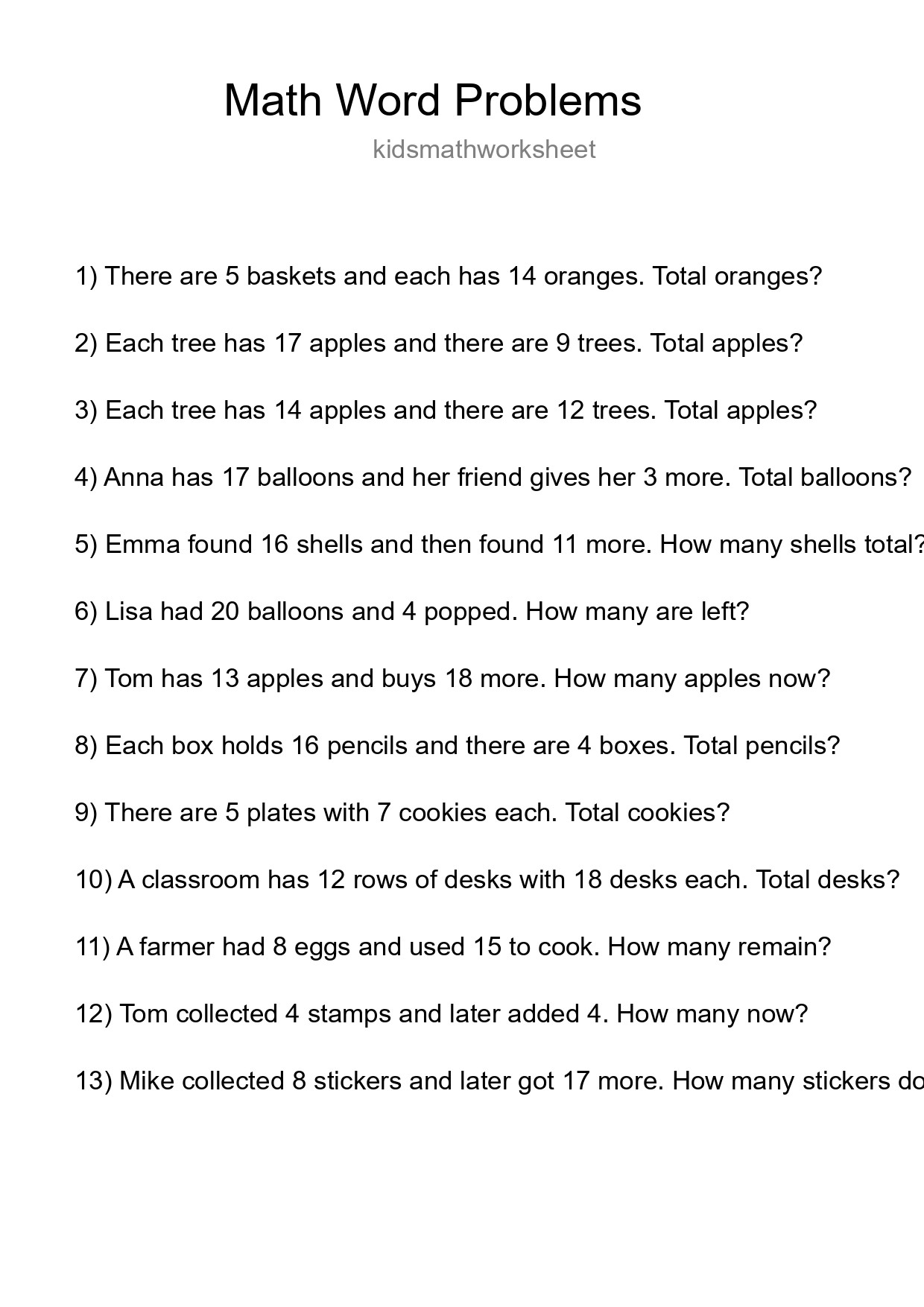 Math Word Problem Worksheet