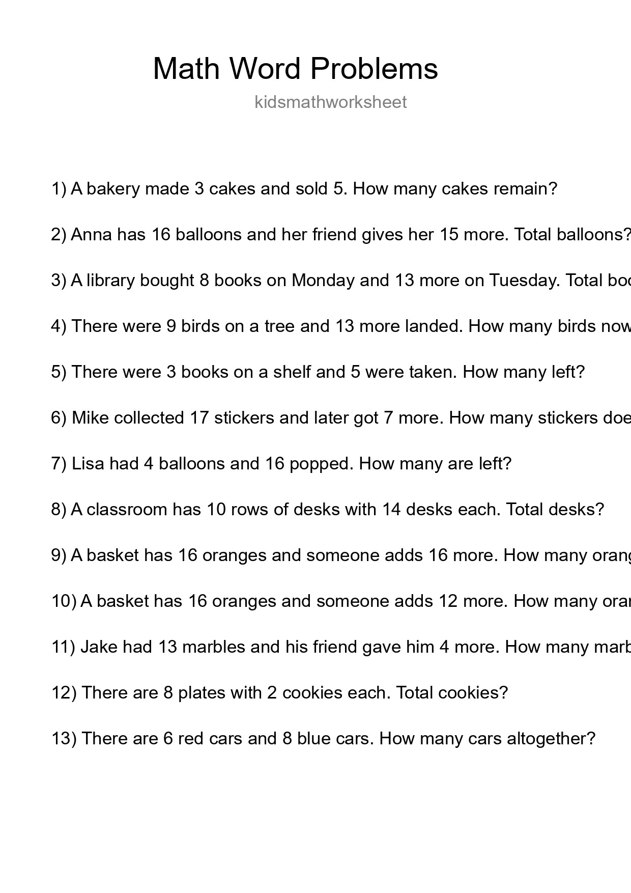 Math Word Problem Worksheet