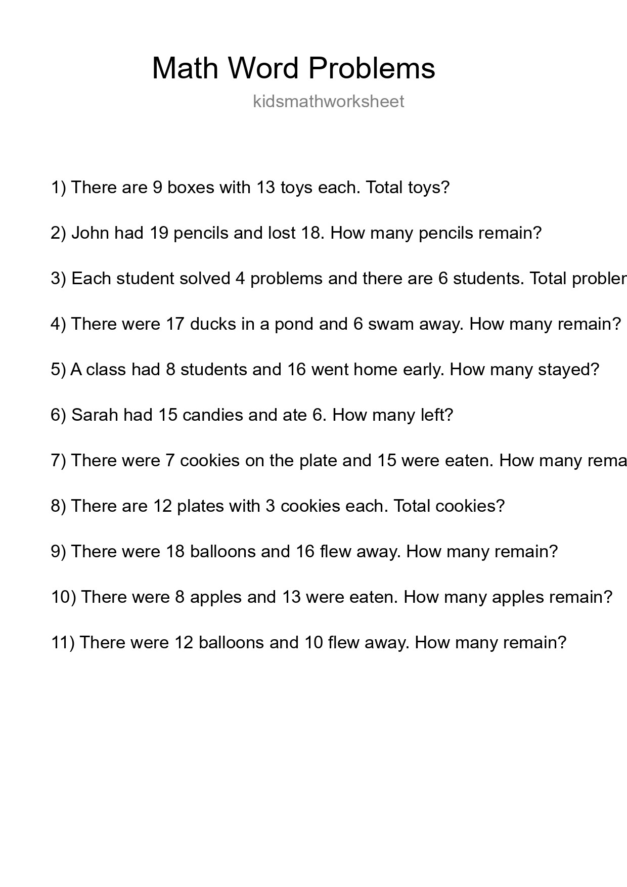 Math Word Problem Worksheet