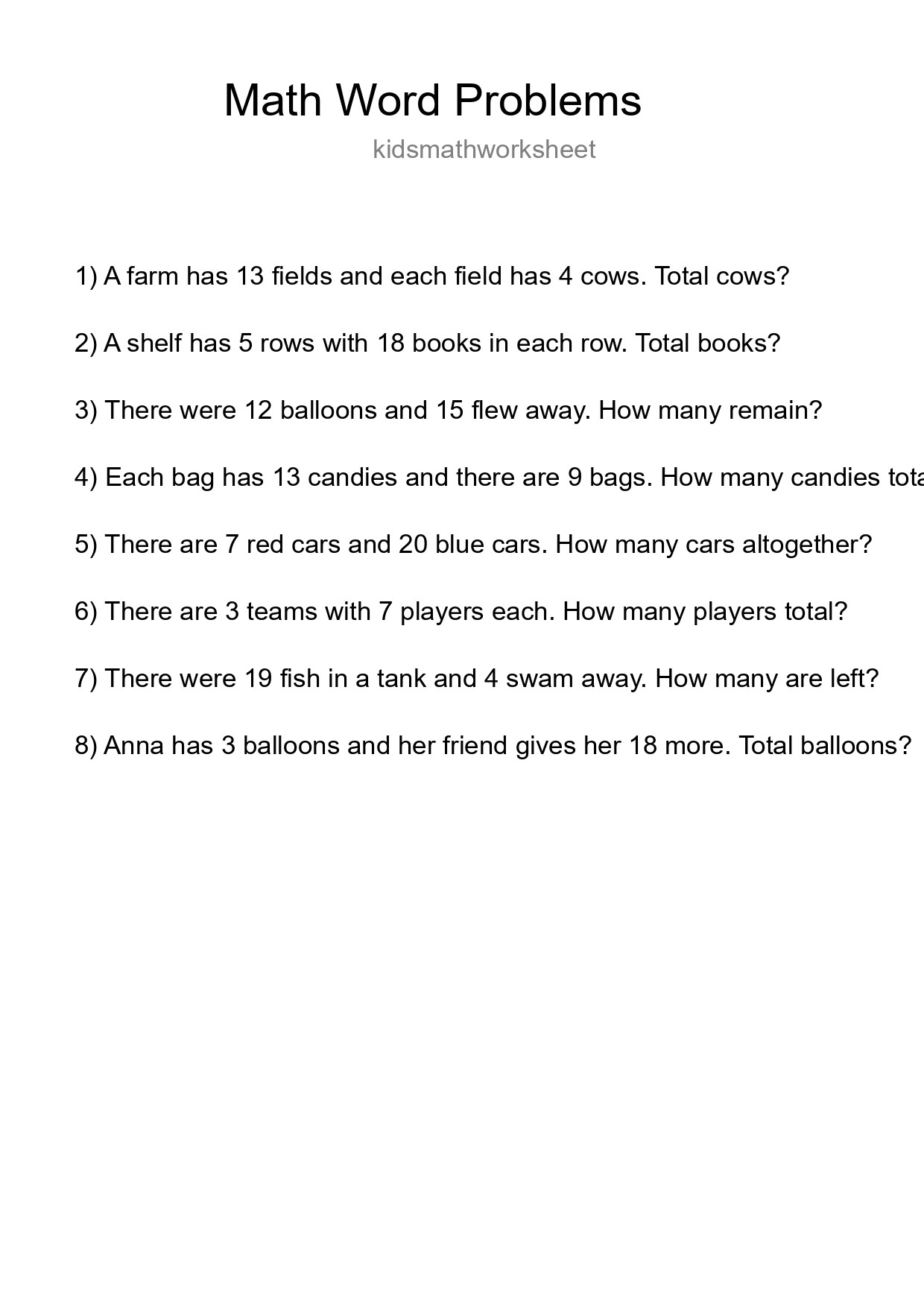 Math Word Problem Worksheet