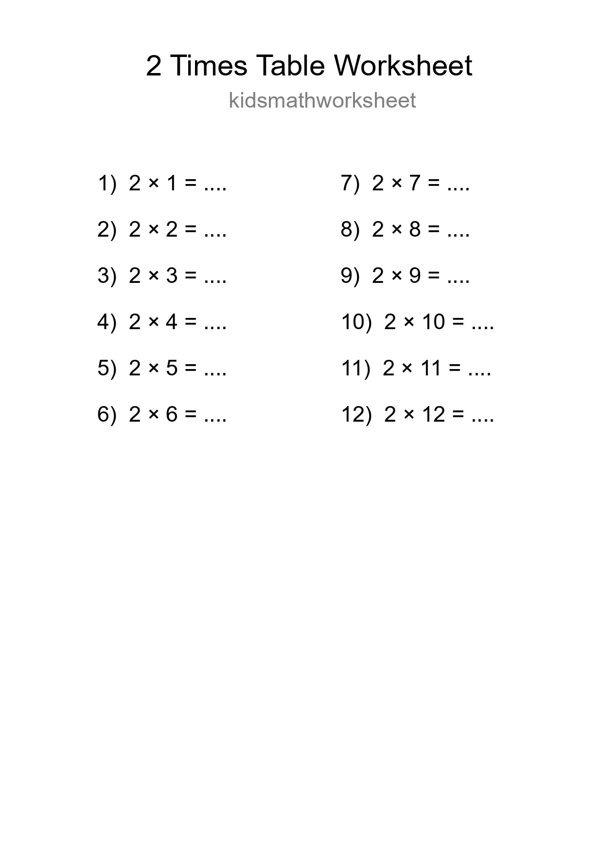 Printable 2 Times Table Worksheet For Grade 2 - Part 163