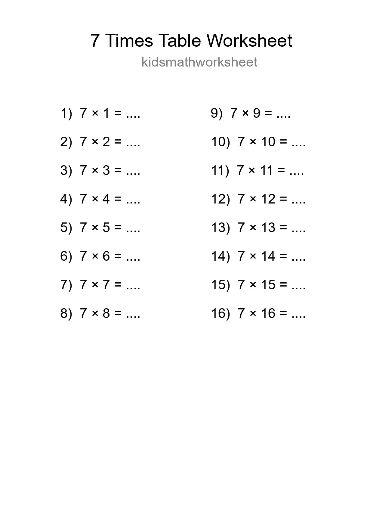 Printable 7 Times Table Worksheet For Grade 3 - Part 119