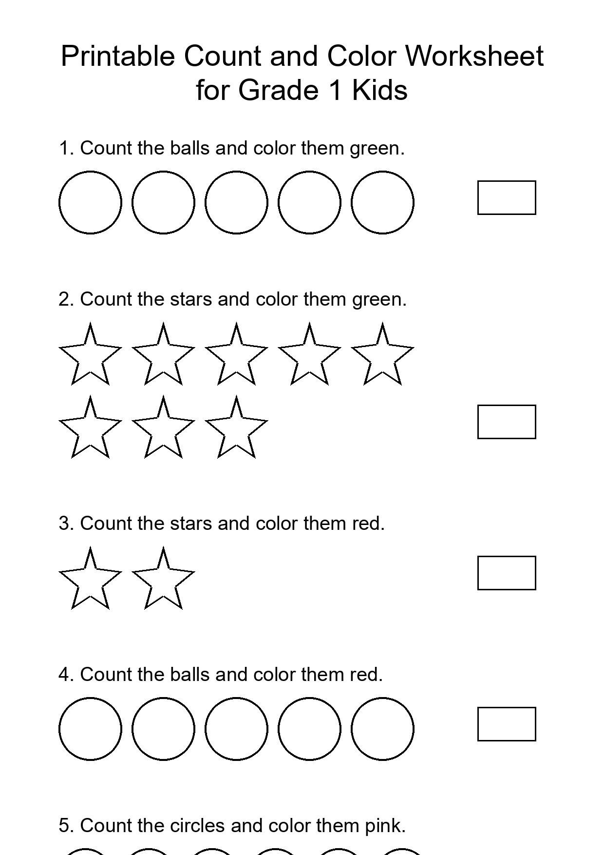 Printable Count and Color Worksheet for Grade 1 Kids