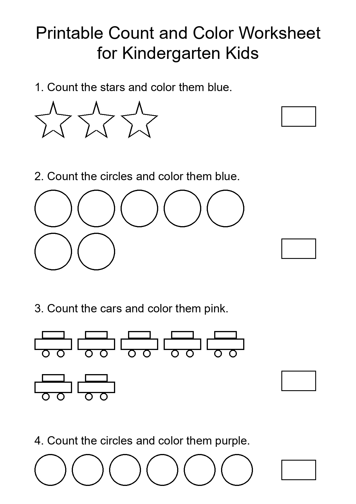 Printable Count and Color Worksheet for Kindergarten Kids