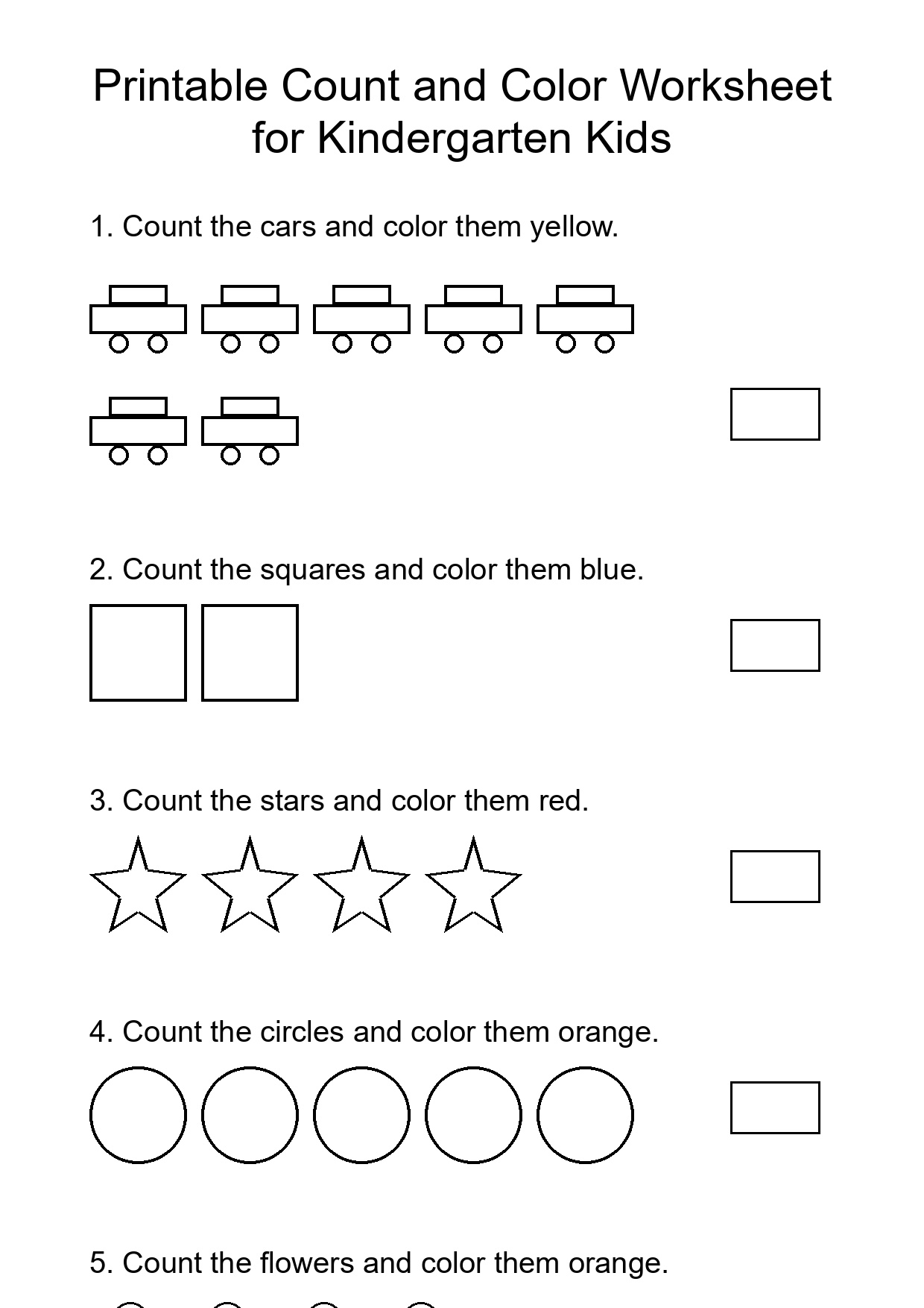 Printable Count and Color Worksheet for Kindergarten Kids