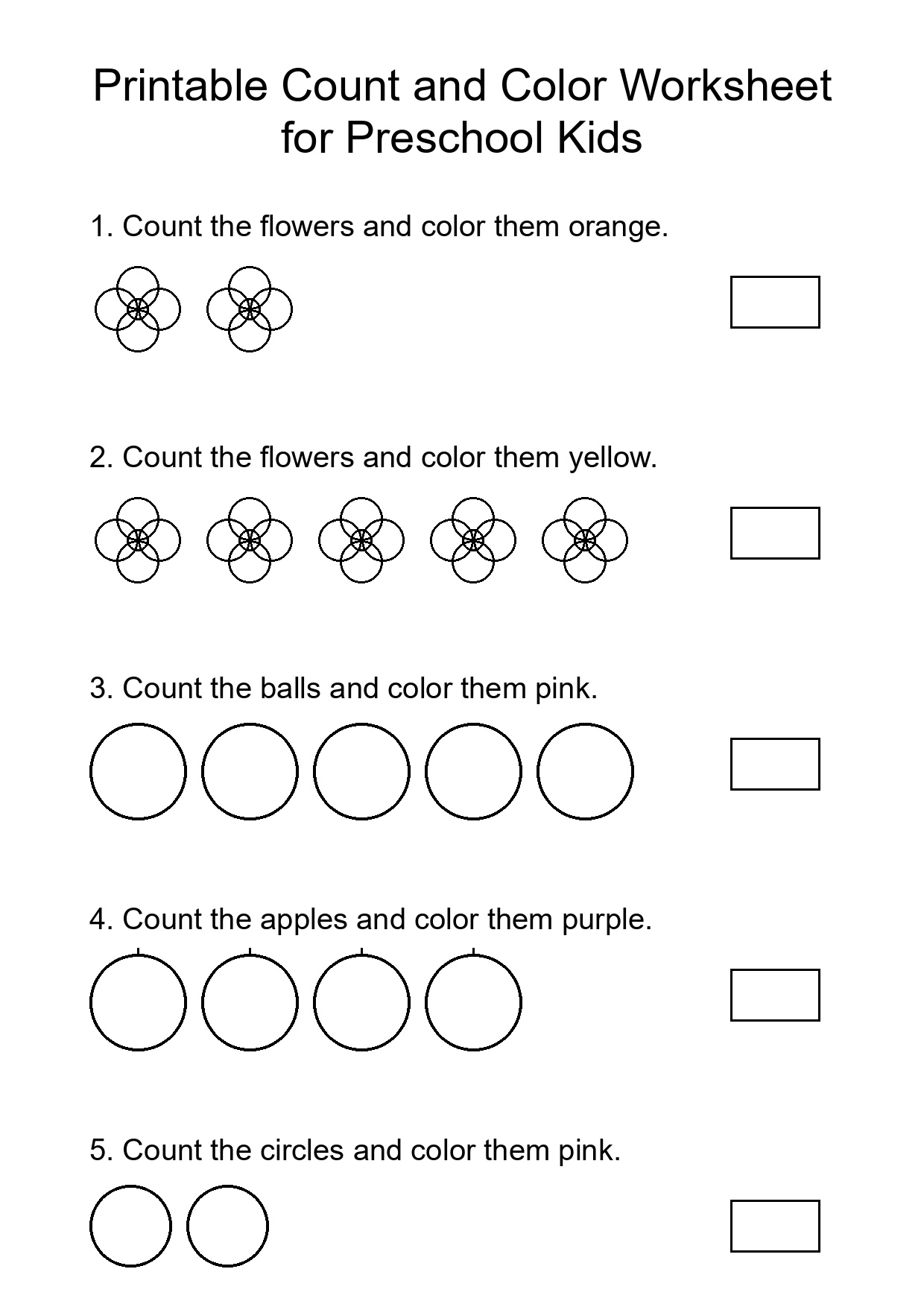 Printable Count and Color Worksheet for Preschool Kids