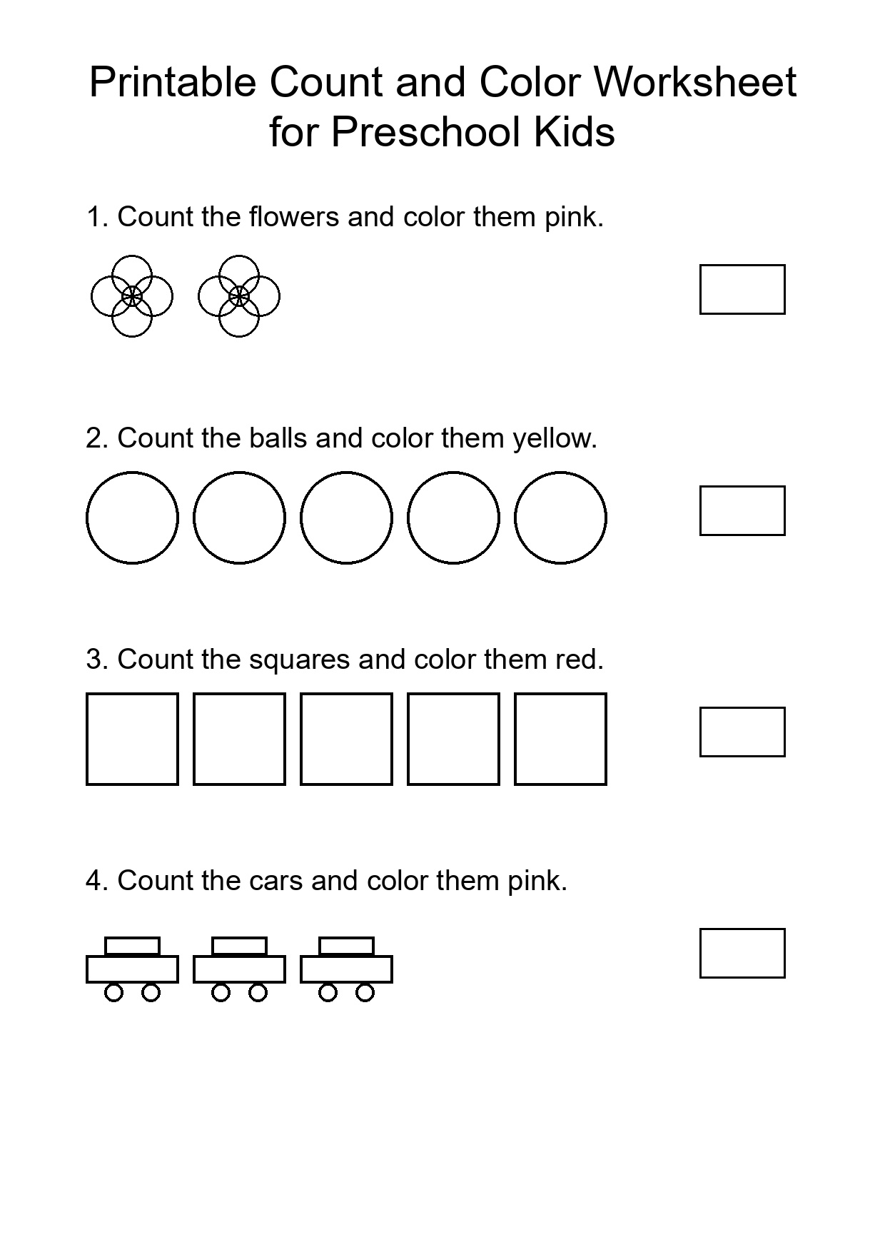Printable Count and Color Worksheet for Preschool Kids