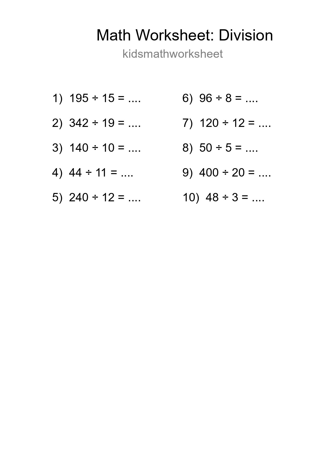 Printable Free 10 Division Math Worksheet For Grade 2 - Part 103