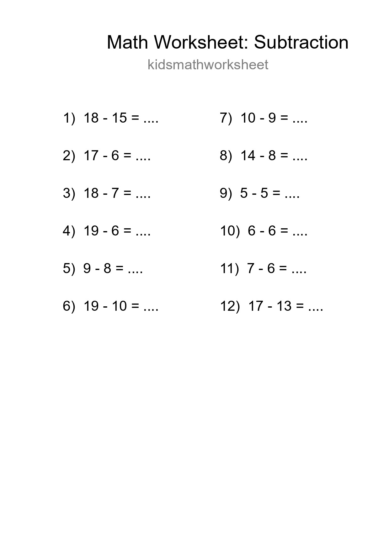 Printable Free 12 Subtraction Math Worksheet For Grade 2 - Part 239
