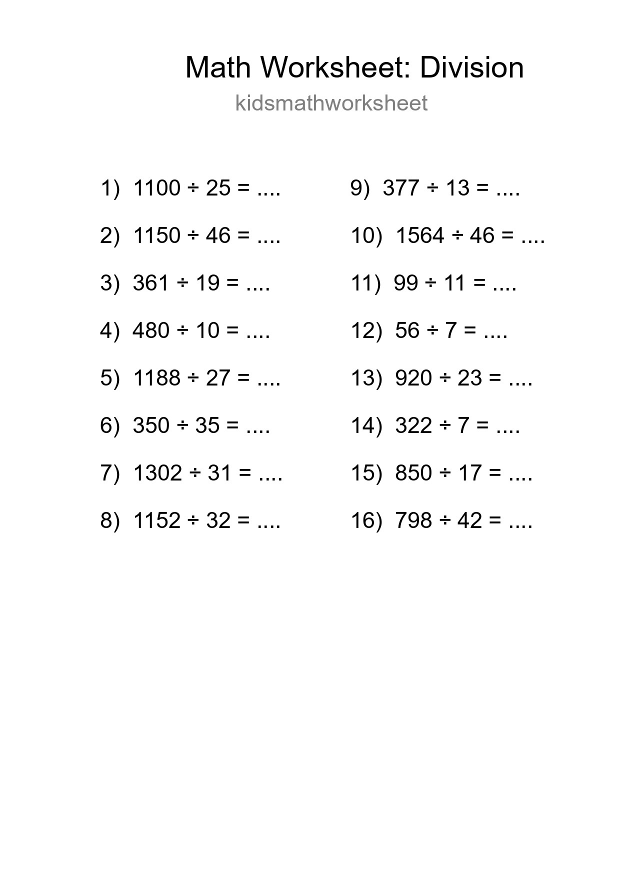 Printable Free 16 Division Math Worksheet For Grade 2 - Part 169