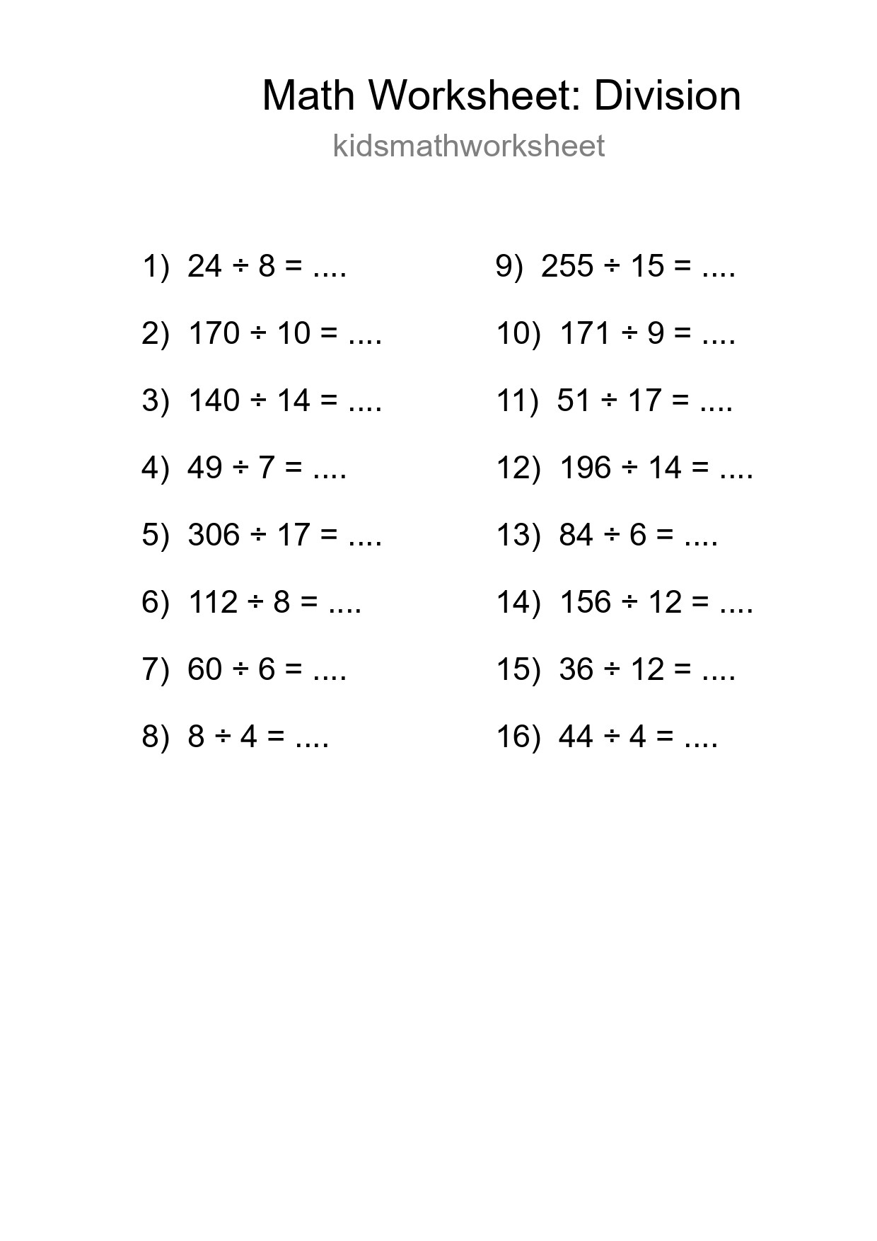 Printable Free 16 Division Math Worksheet For Grade 2 - Part 4