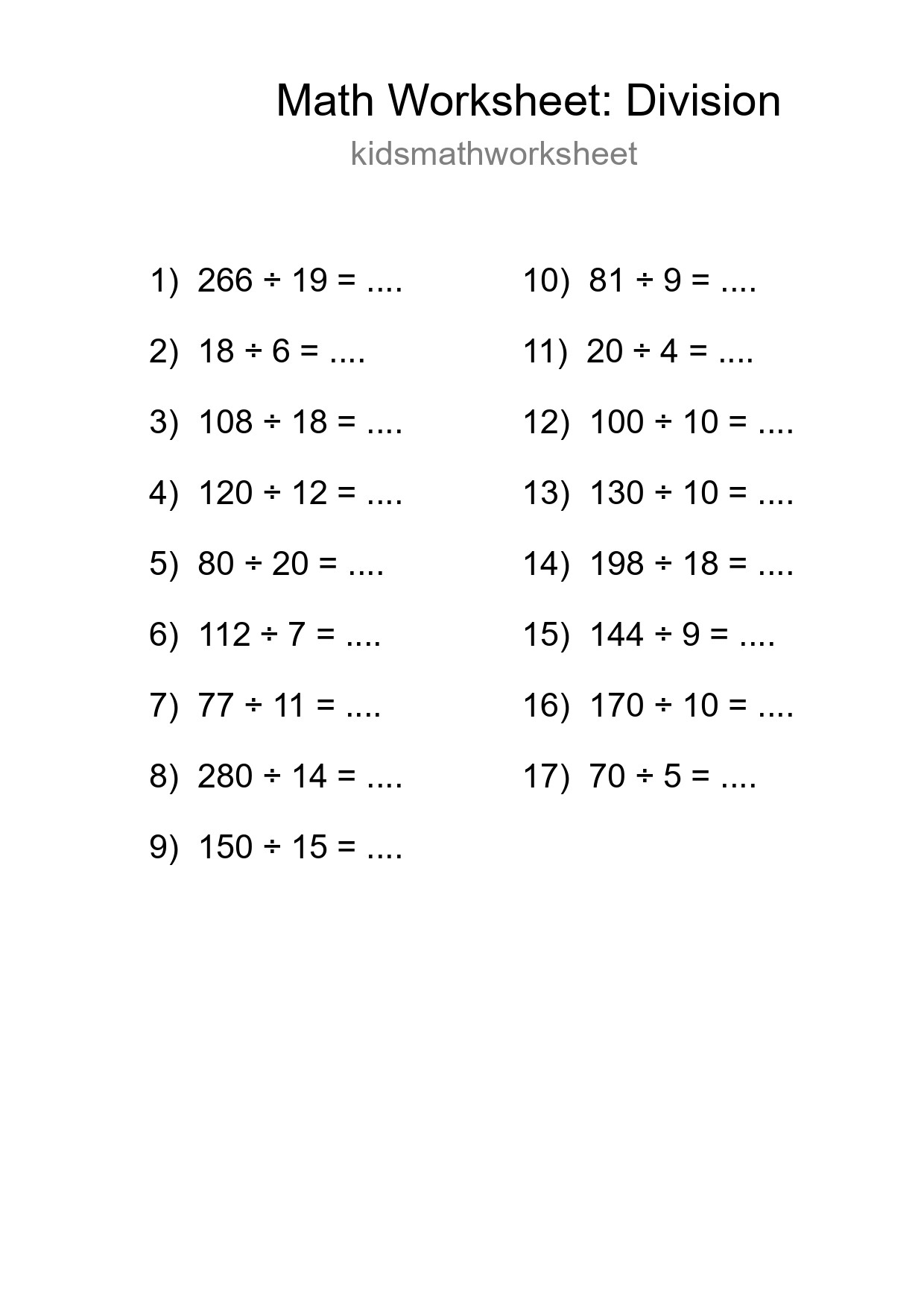 Printable Free 17 Division Math Worksheet For Grade 2 - Part 191