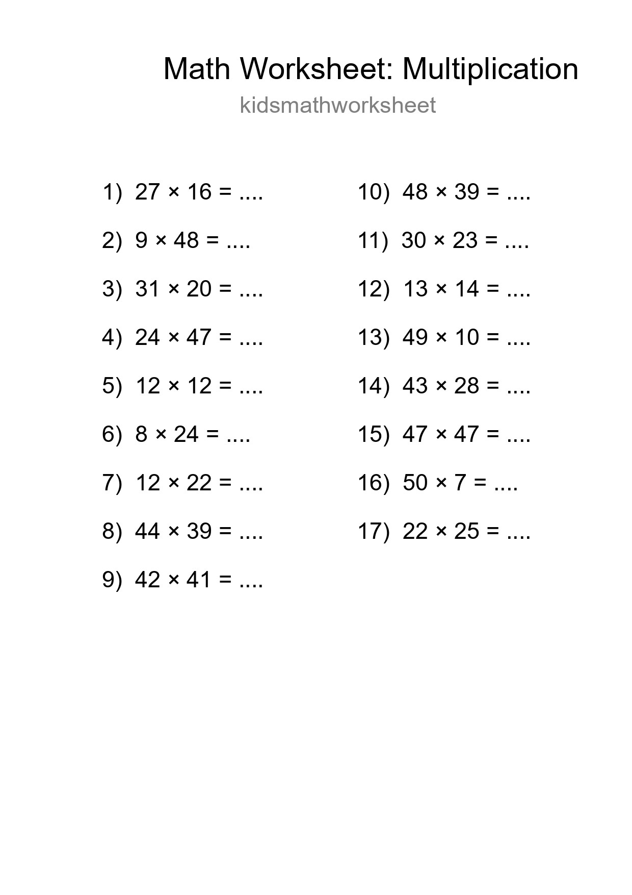 Printable Free 17 Multiplication Math Worksheet For Grade 2 - Part 73