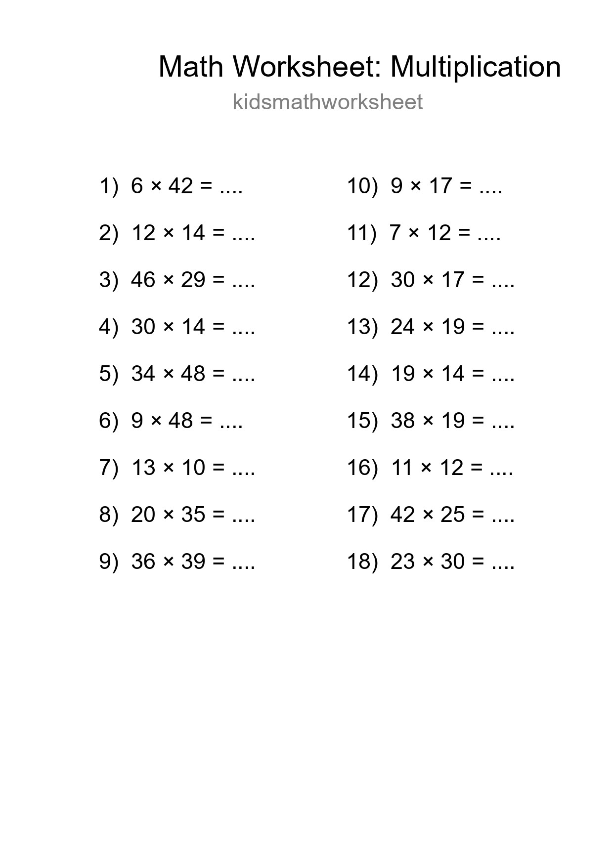 Printable Free 18 Multiplication Math Worksheet For Grade 2 - Part 238