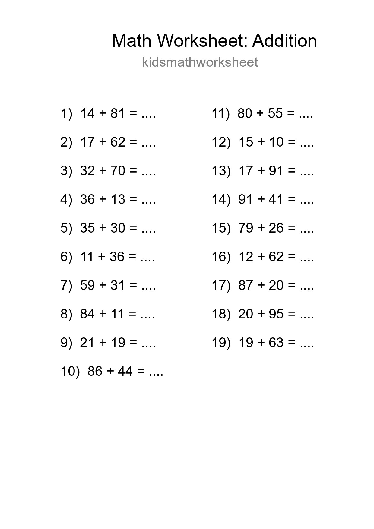Printable Free 19 Addition Math Worksheet For Grade 3 - Part 23