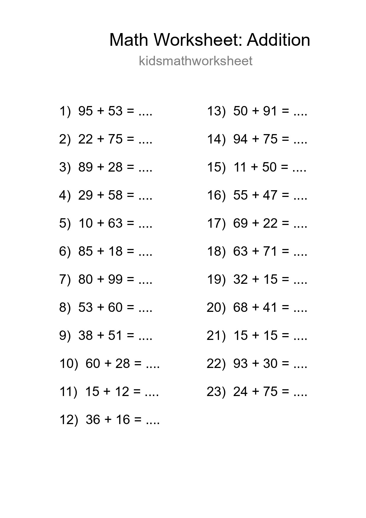 Printable Free 23 Addition Math Worksheet For Grade 3 - Part 89