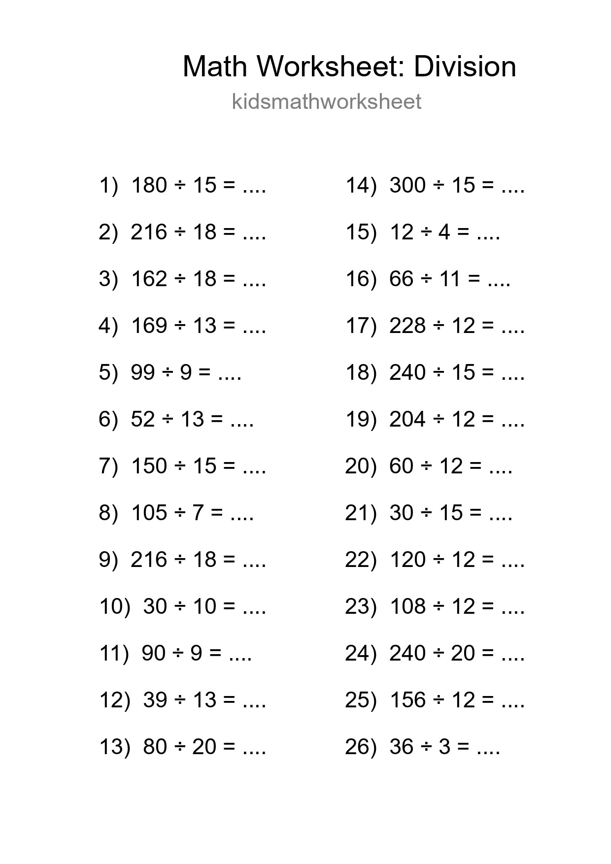 Printable Free 26 Division Math Worksheet For Grade 2 - Part 136