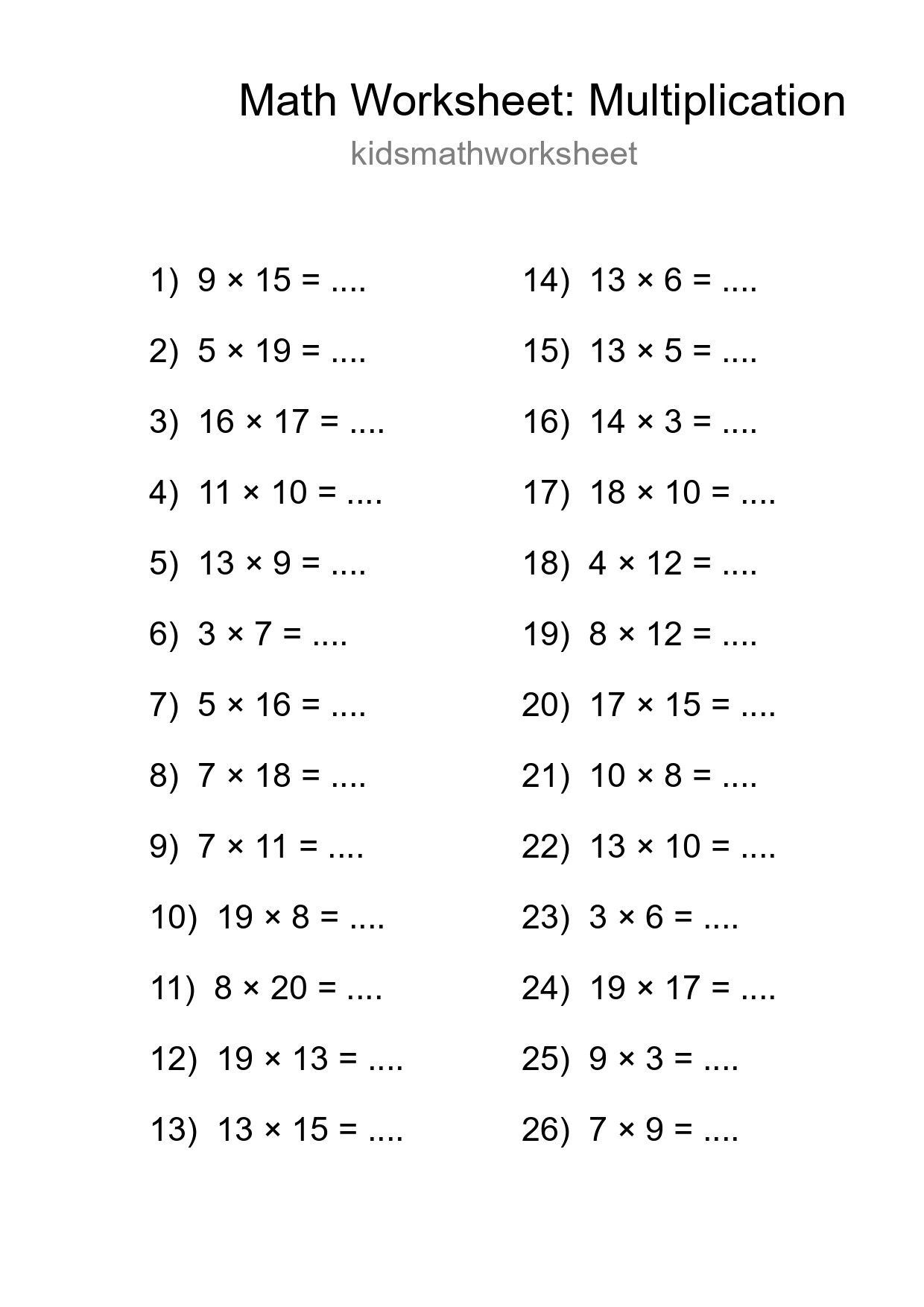 Printable Free 26 Multiplication Math Worksheet For Grade 2 - Part 7