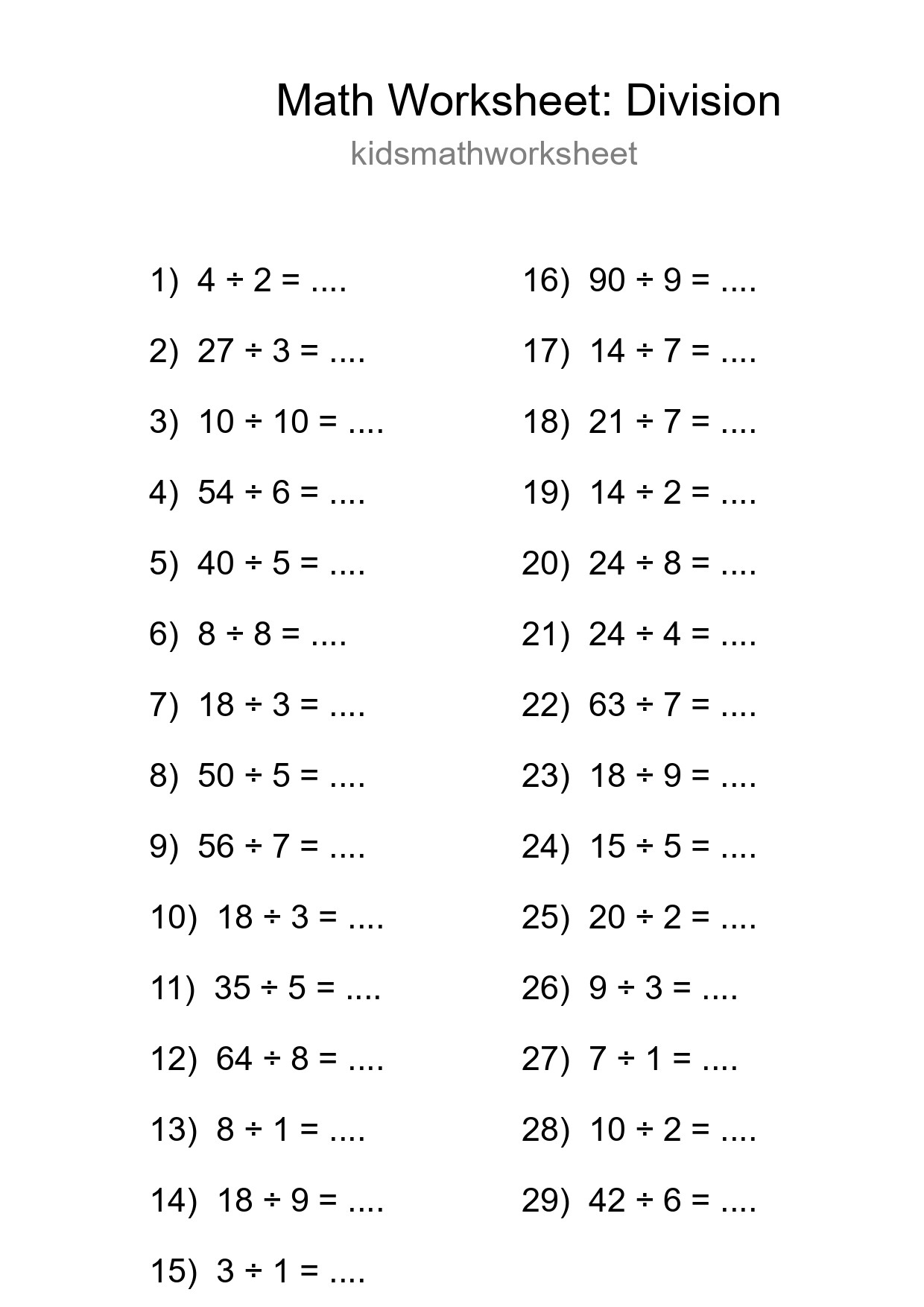 Printable Free 29 Division Math Worksheet For Grade 1 - Part 257