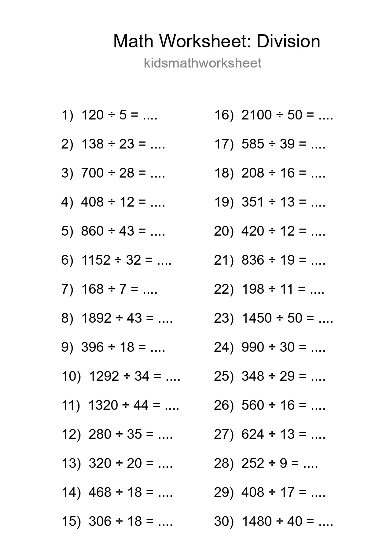 Printable Free 30 Division Math Worksheet For Grade 2 - Part 290